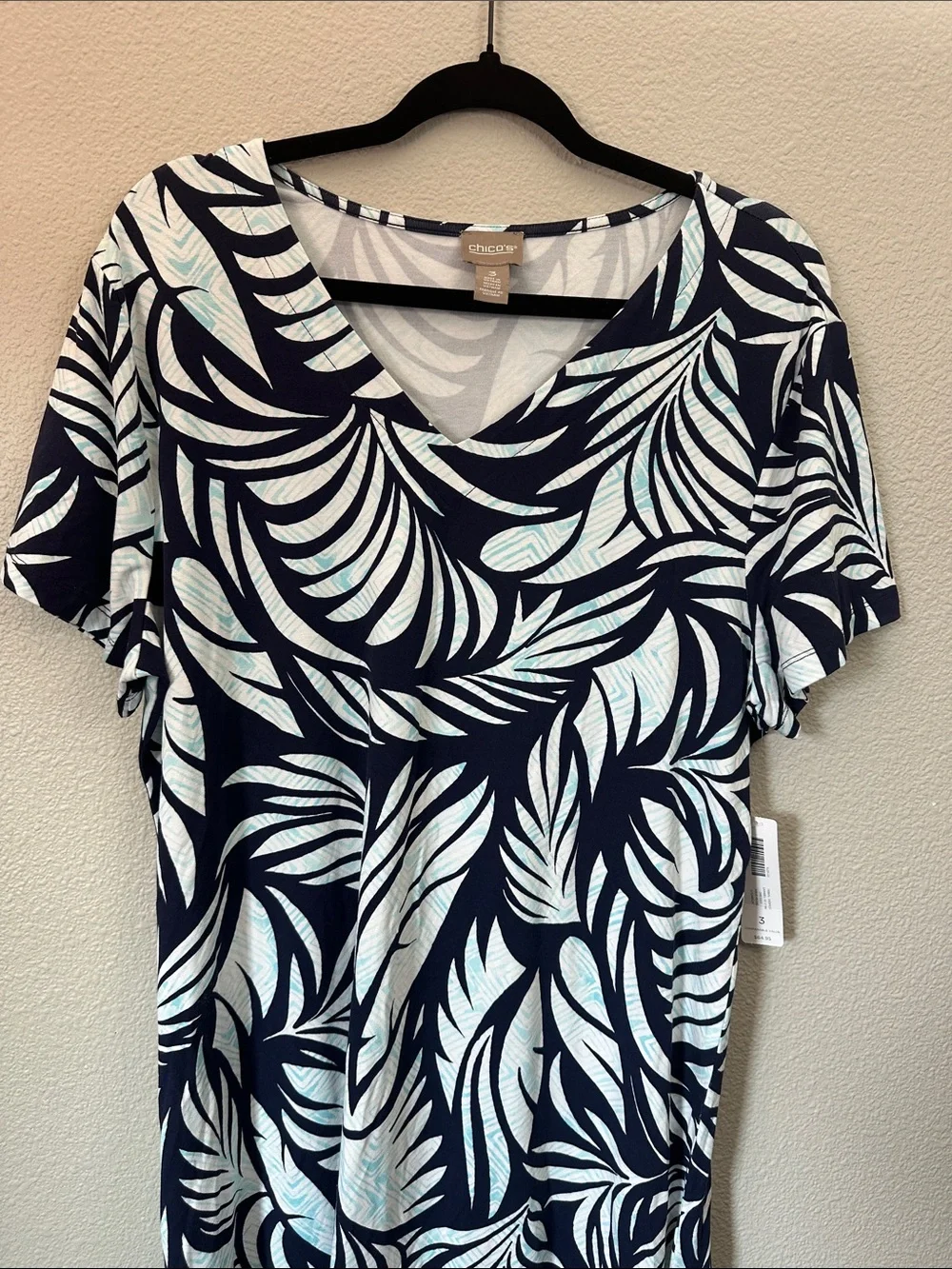 Chico Swimcover  Dress size  3 with adjustable bottom Navy & Light Blue Leaf